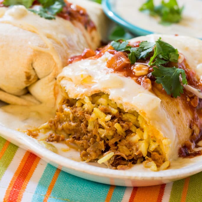 Pulled Pork Burritos with Cheesy Sour Cream Sauce