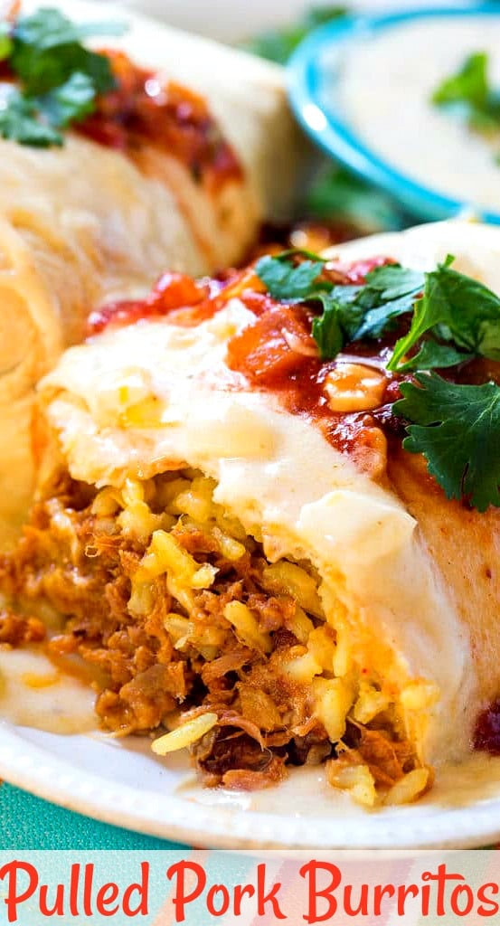 Pulled Pork Burritos with Cheesy Sour Cream Sauce - Spicy Southern Kitchen