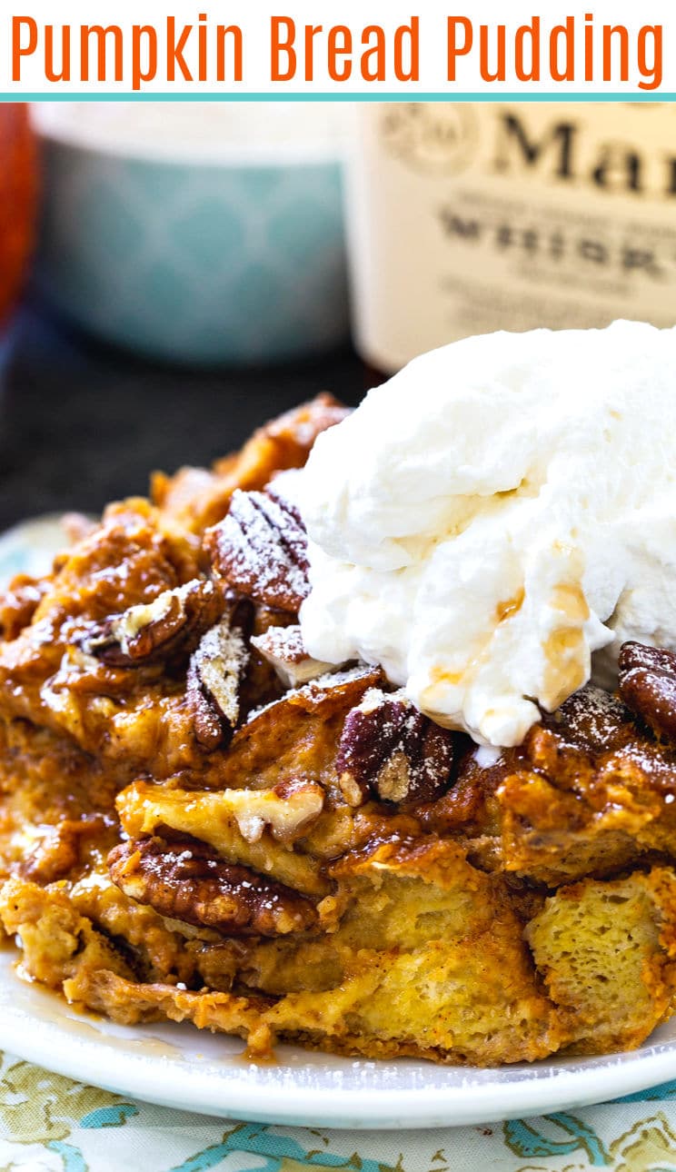 Pumpkin Bread Pudding with Bourbon Whipped Cream