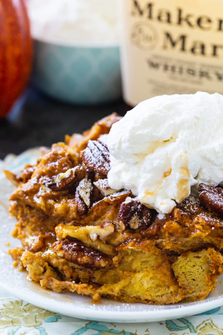 Pumpkin Bread Pudding with Bourbon Whipped Cream