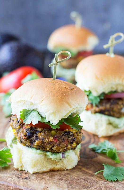 Baked Pumpkin-Black Bean Sliders with Avocado Sauce