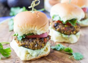 Baked Pumpkin-Black Bean Sliders with Avocado Sauce