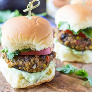 Baked Pumpkin-Black Bean Sliders with Avocado Sauce