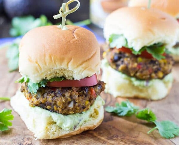 Baked Pumpkin-Black Bean Sliders with Avocado Sauce