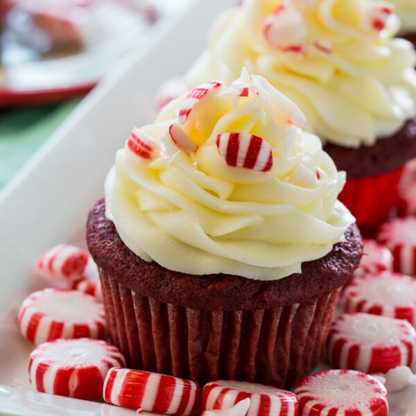 Red Velvet Cupcakes with Peppermint Cream Cheese Frosting