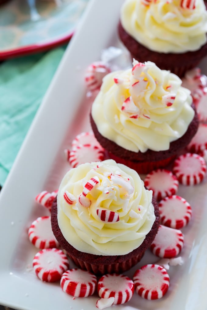 Red Velvet Cupcakes with Peppermint Cream Cheese Frosting