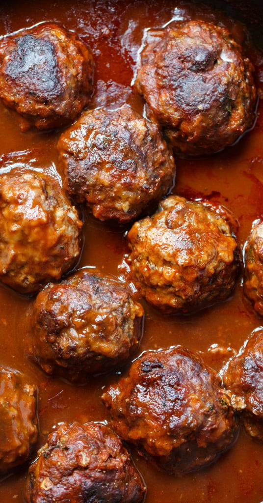 Red Wine Braised Meatballs with Spinach-Gruyere Mashed Potatoes