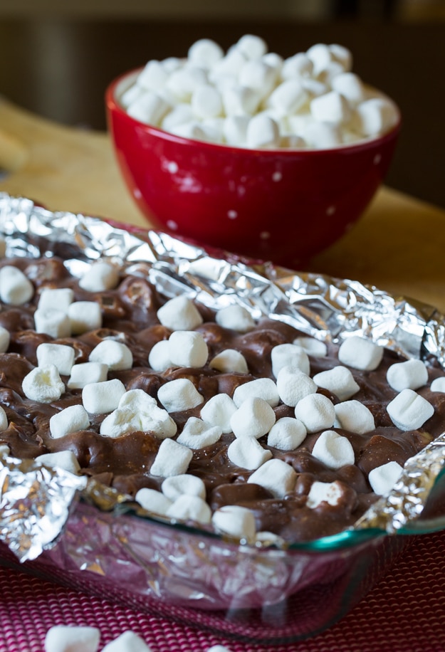 Rocky Road Fudge with lots of almonds and mini marshmallows.