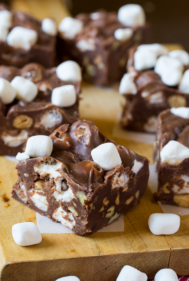 Rocky Road Fudge with lots of almonds and marshmallows