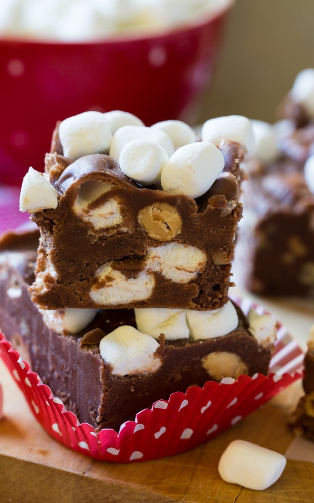Rocky Road Fudge with lots of almonds and mini marshmallows.