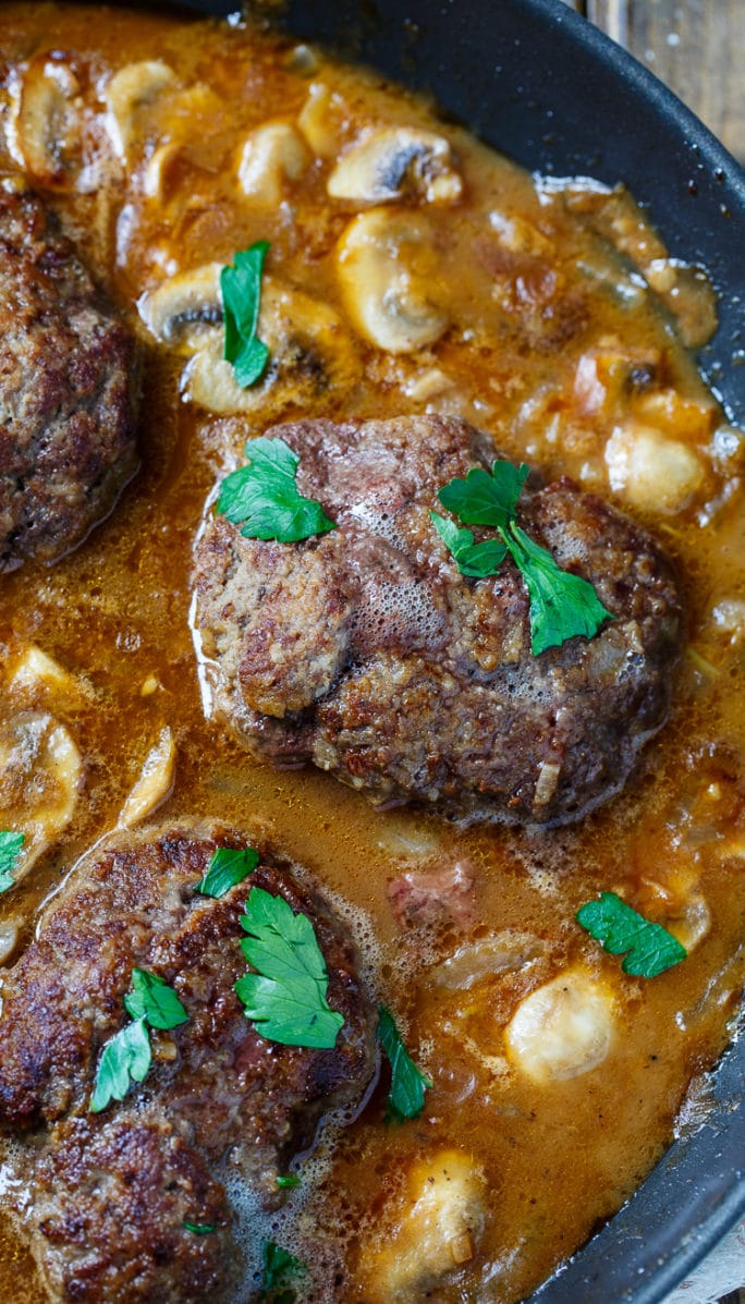 Salisbury Steak- the addition of onion soup mix and instant potato flakes makes these salisbury steaks really tender and flavorful!