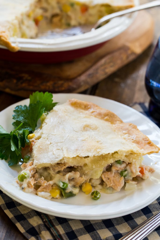 Salmon Pot Pie with a thick and creamy filling. Super easy to make with a refrigerated pie crust and Chicken of the Sea Salmon.