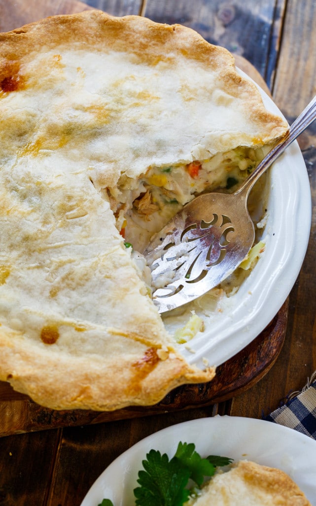 Salmon Pot Pie with a thick and creamy filling. Super easy to make with a refrigerated pie crust and Chicken of the Sea Salmon.