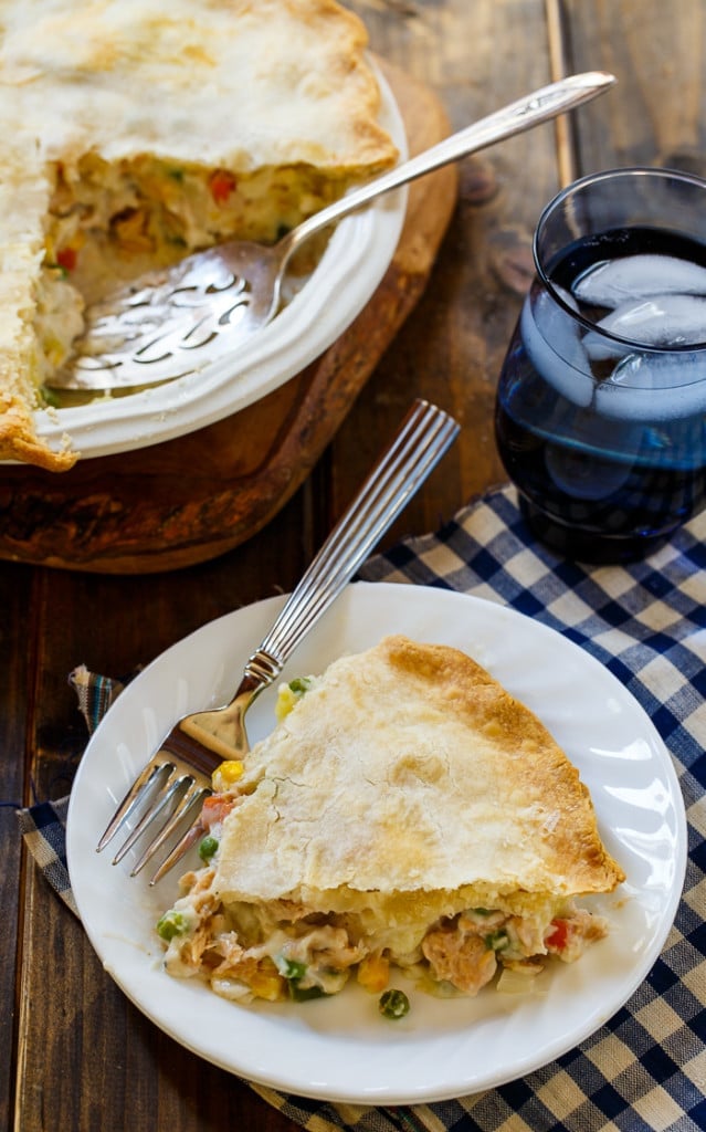 Salmon Pot Pie with a thick and creamy filling. Super easy to make with a refrigerated pie crust and Chicken of the Sea Salmon.