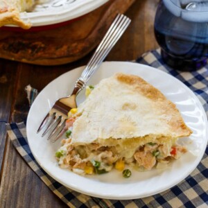 Salmon Pot Pie with a thick and creamy filling. Super easy to make with a refrigerated pie crust and Chicken of the Sea Salmon.