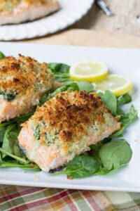 Baked Salmon with Mascarpone Spinach