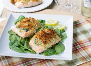 Baked Salmon with Mascarpone Spinach