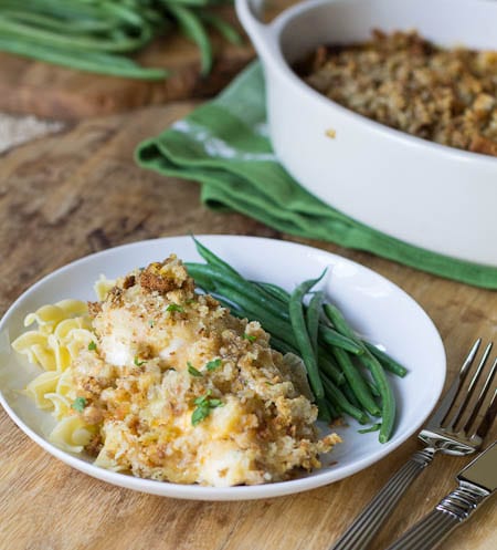 sandy’s chicken (baked chicken with stuffing and cheese)
