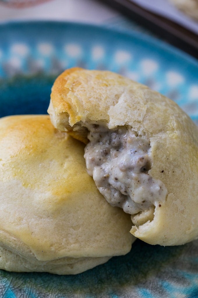 Sausage Gravy Stuffed Biscuits - Spicy Southern Kitchen