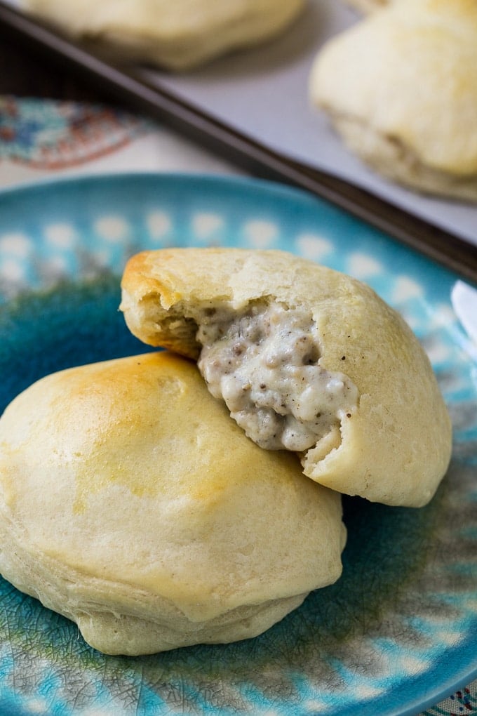 Sausage Gravy Stuffed Biscuits