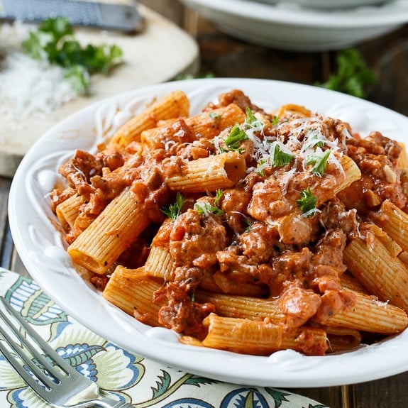 Italian Sausage Rigatoni With Spicy Cream Sauce Spicy Southern Kitchen 7934