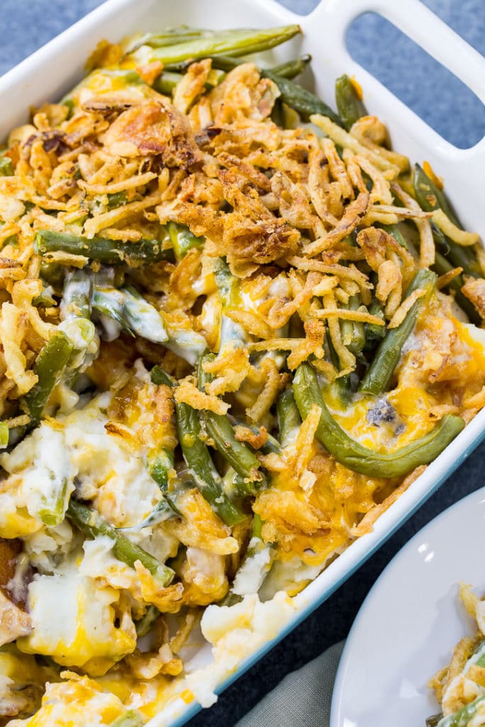 Mashed Potato Green Bean Casserole - Spicy Southern Kitchen