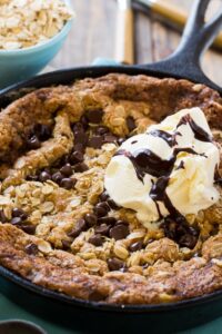 Chocolate Chip-Peanut Butter Oatmeal Skillet Cookie