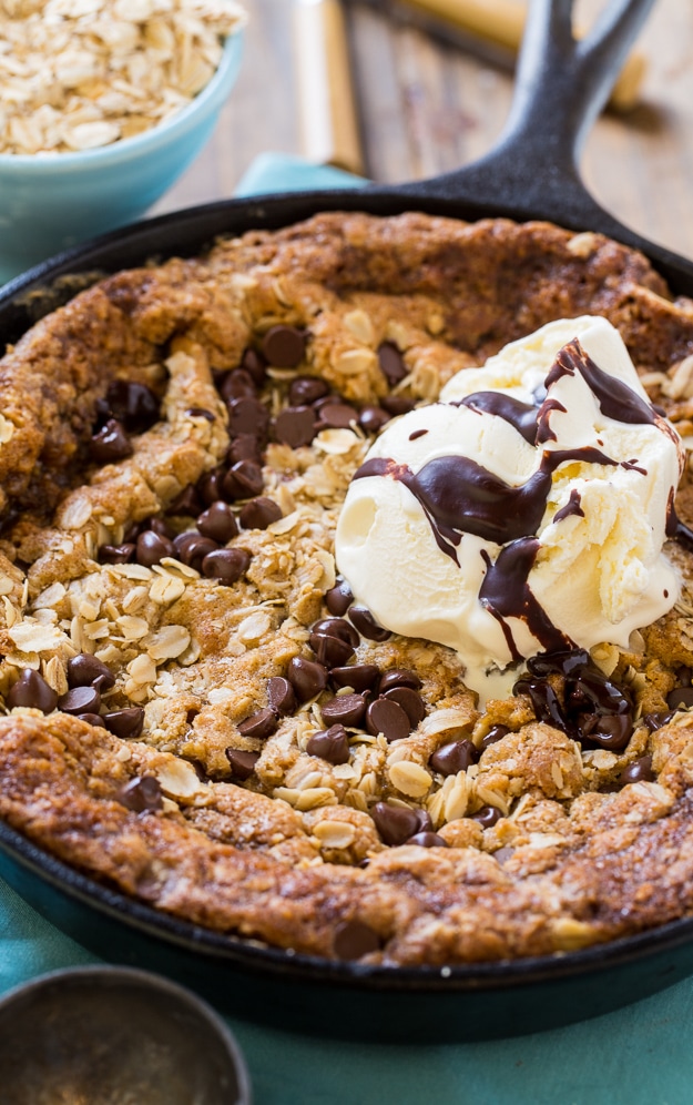 Chocolate Chip Peanut Butter Oatmeal Skillet Cookie Spicy Southern Kitchen 3272