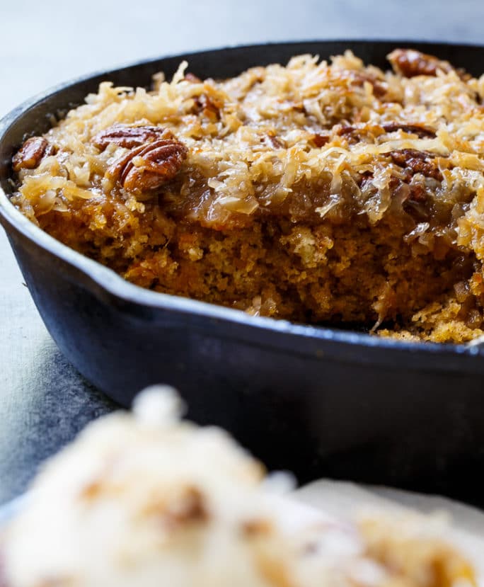 Skillet Sweet Potato Cake with Coconut Icing