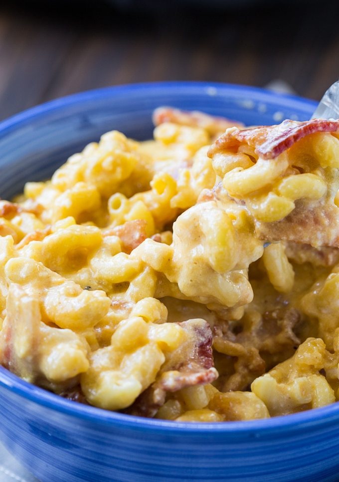 Mac and Cheese with bacon made in the crock pot.