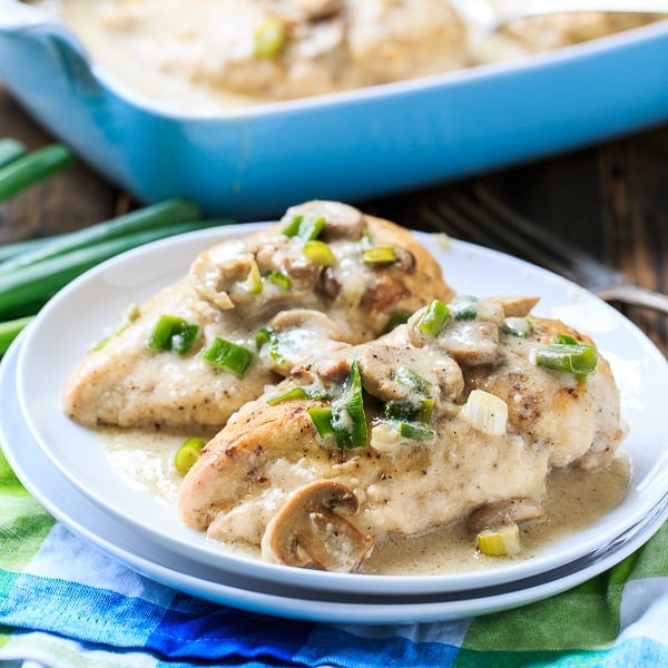 Smothered Chicken Breasts in a simple mushroom cream sauce. 