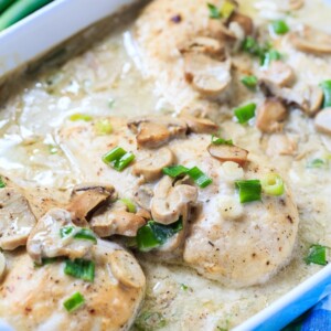 Smothered Chicken Breasts in a simple mushroom cream sauce.