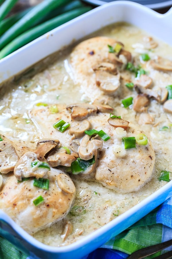 Smothered Chicken Breasts in a simple mushroom cream sauce.