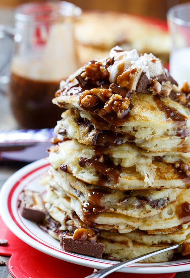 Image result for pancakes filled with chocolate bar pieces