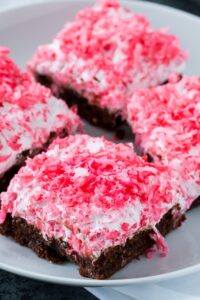 Sno Ball Brownies with marshmallow and coconut frosting