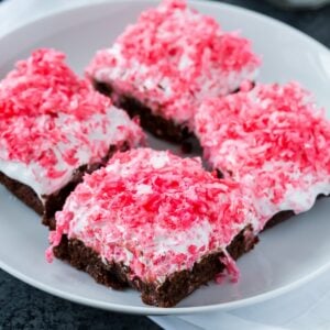 Sno Ball Brownies with marshmallow and coconut frosting