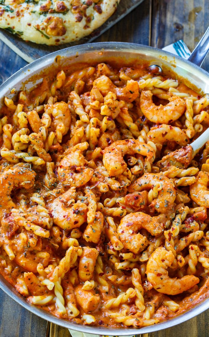 Spicy Shrimp and Tomato Cream Pasta- quick and easy to make for a weeknight meal.