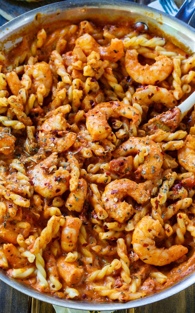 Spicy Shrimp and Tomato Cream Pasta- quick and easy to make for a weeknight meal.
