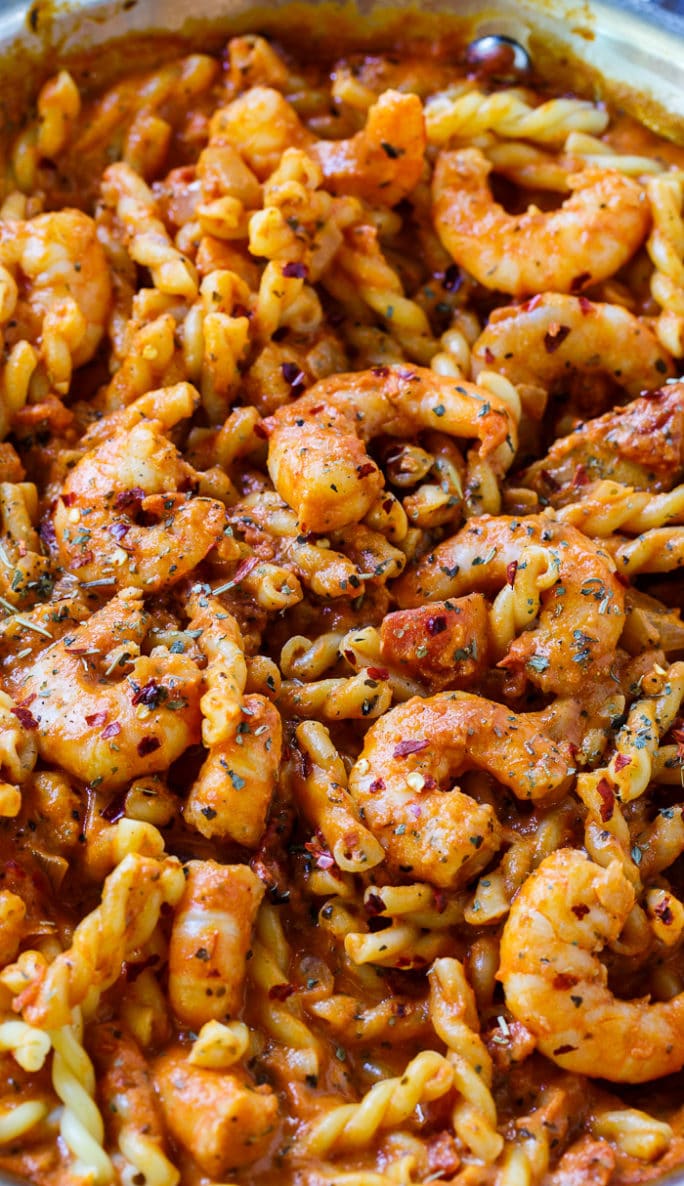 Spicy Shrimp and Tomato Cream Pasta-quick and easy to make for a weeknight meal.