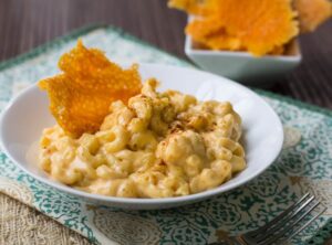 Stovetop Mac and Cheese with cheese crisps