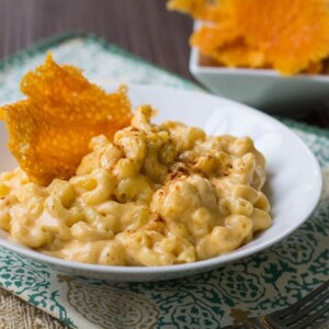 Stovetop Mac and Cheese with cheese crisps