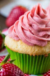 The perfect vanilla cupcake with fresh strawberry frosting.