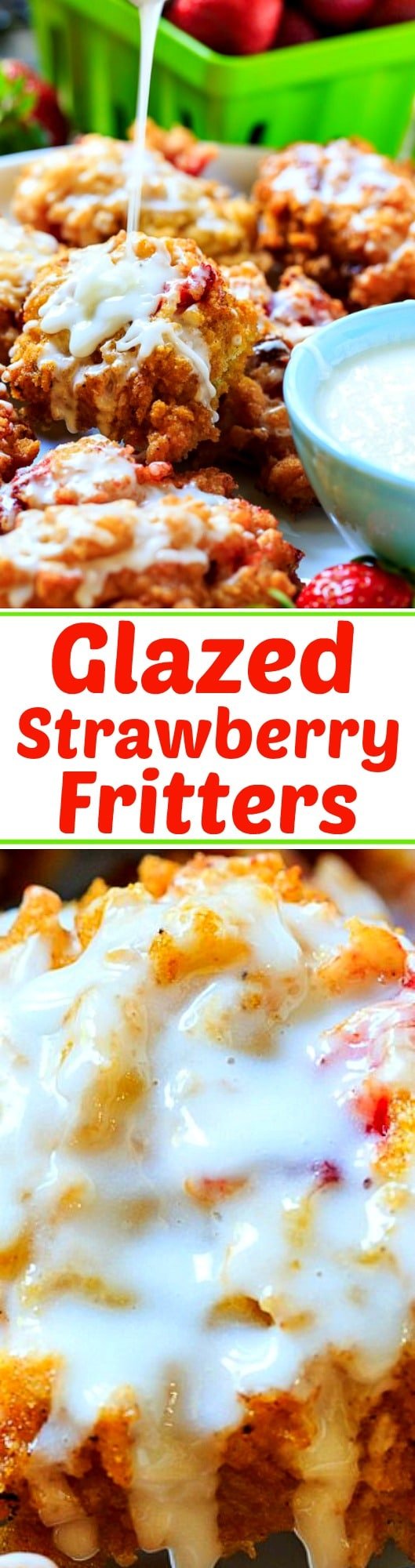 Glazed Strawberry Fritters made with fresh starwberries.