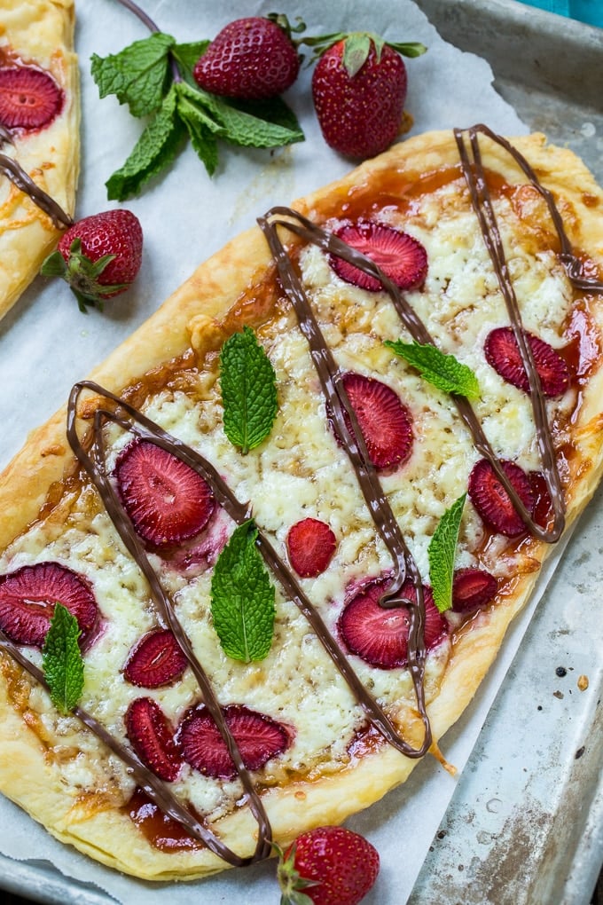 Strawberry Nutella Dessert Pizza on a puff pastry crust