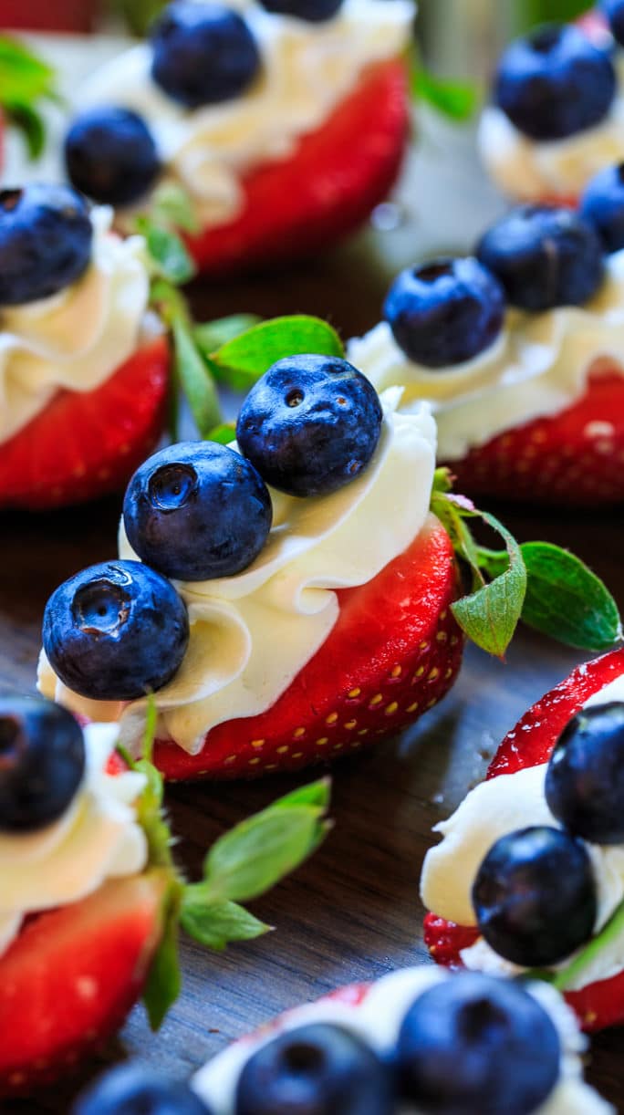 Red, White, and Blue Cheesecake Strawberries - Spicy Southern Kitchen