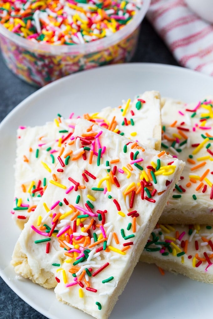 Sugar Cookie Bars with buttercream frosting. So easy to make!