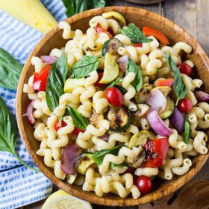 Grilled SUmmer Vegetable Pasta Salad with Lemon Basil Vinaigrette