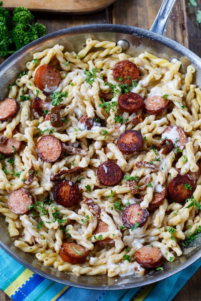 Pasta with Sun-Dried Tomato Sauce and Andouille Sausage