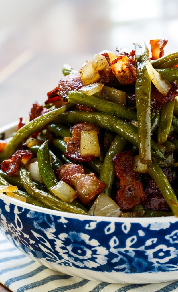 Sweet and Sour Green Beans with lots of bacon and onions.