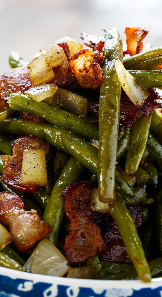 Sweet and Sour Green Beans with lots of bacon and onions.